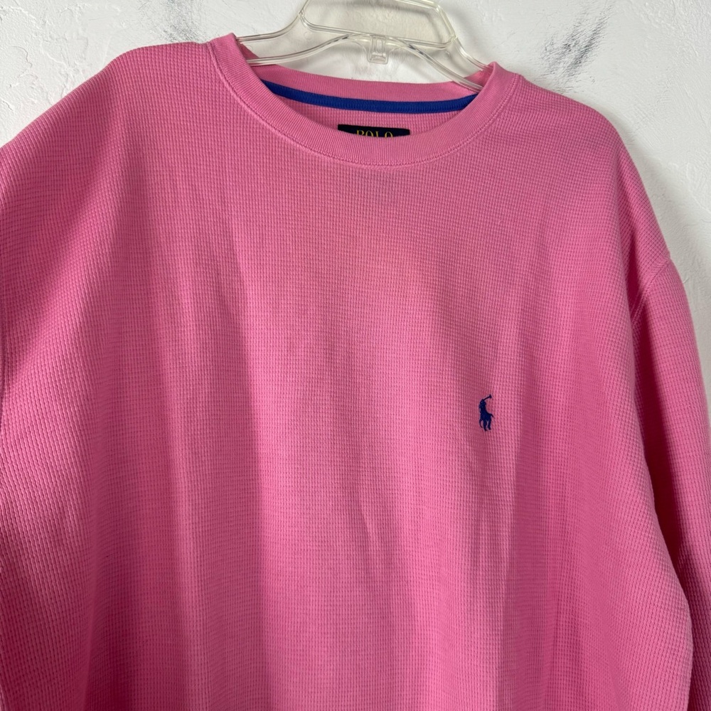 Polo Ralph Lauren Henley Shirt Knit Top Pink Waffle Knit Textured Crew Neck - Picture 3 of 7